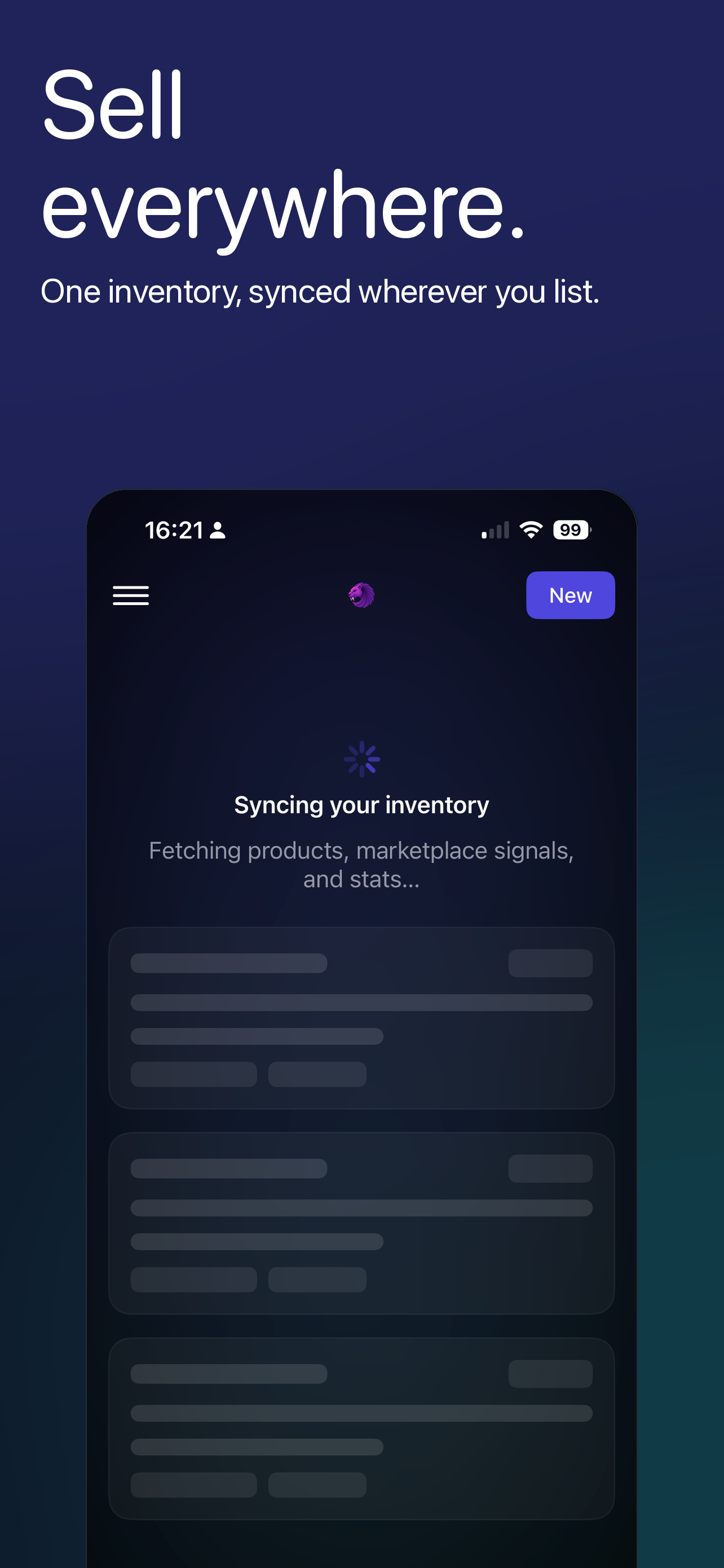 Instica mobile interface showing product listing across multiple marketplaces